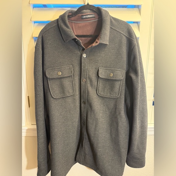 Tommy Bahama LushPlush Gray Brown Fleece Lining Comfy Jacket Shacket Pockets XXL - Picture 1 of 11